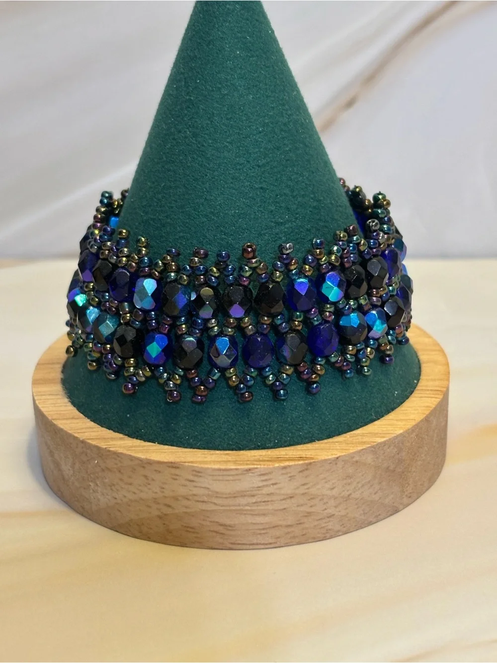 Handcrafted ‘Night in Paris’ Iridescent Blue Beaded Bracelet 7.5”
